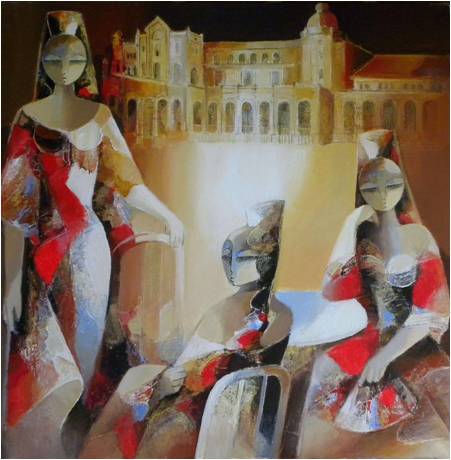 Andalouses sur la place d’Espagne, œuvre de François Benett
